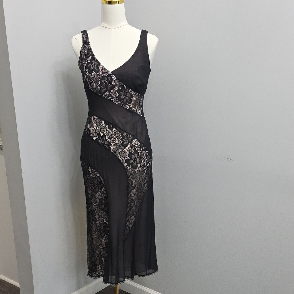 Stunning Vintage Nicole Miller Black and Lace Dress With Nude Illusion Insets